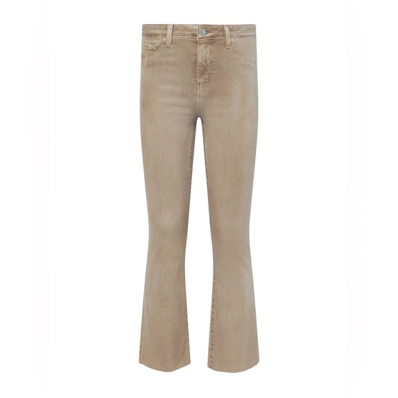 L’AGENCE kendra high rise cropped flare rye coated jeans pants khaki stretchy - Picture 2 of 16